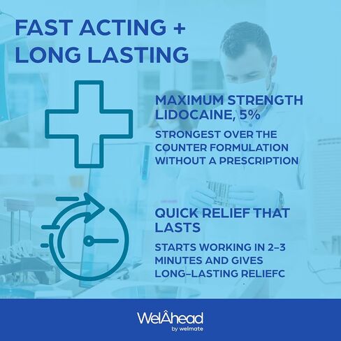 WelAhead - 5% Lidocaine Roll On | Maximum Strength Topical Pain Relief w/Aloe Vera | Fast Acting | No Mess Applicator | Muscle & Joint Support | Use on Tattoos | Lidocaine Cream | Numbing Cream | 3 Oz in Saudi Arabia