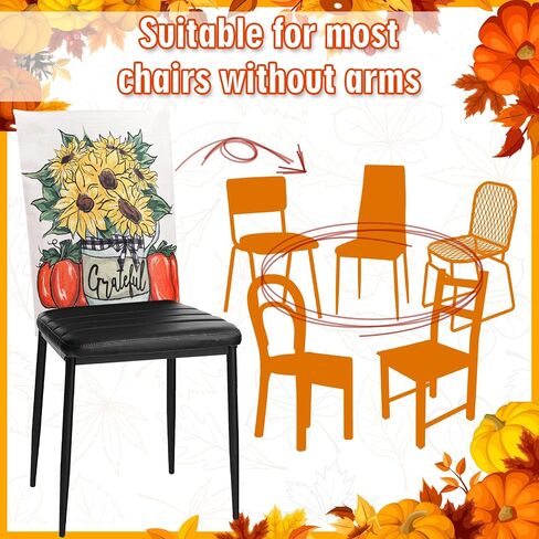 Whaline 4 Pack Fall Chair Covers Thanksgiving Dining Room Seat Covers Pumpkins Flowers Pattern Dining Chair Slipcovers Thankful Grateful Chair Back Slip Covers for Autumn Home Kitchen Farmhouse Decor in Saudi Arabia