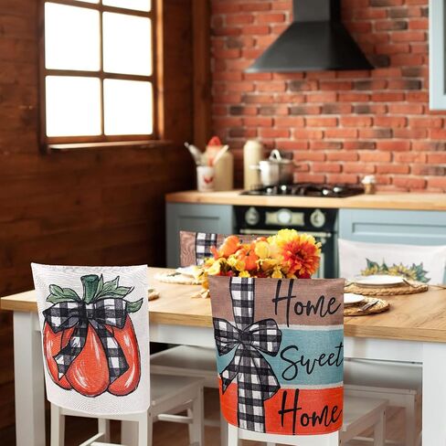 Whaline 4 Pack Fall Chair Covers Thanksgiving Dining Room Seat Covers Pumpkins Flowers Pattern Dining Chair Slipcovers Thankful Grateful Chair Back Slip Covers for Autumn Home Kitchen Farmhouse Decor in Saudi Arabia