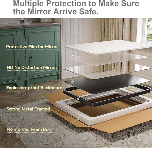 مرآة حائط Guwet للحمام، مرآة حمام سوداء مقاس 24 × 32 بوصة مع إطار معدني من الألومنيوم، مرايا زينة للحمام مستطيلة مستديرة للحوض أو المزرعة أو أفقية أو رأسية (أسود غير لامع). in Kuwait