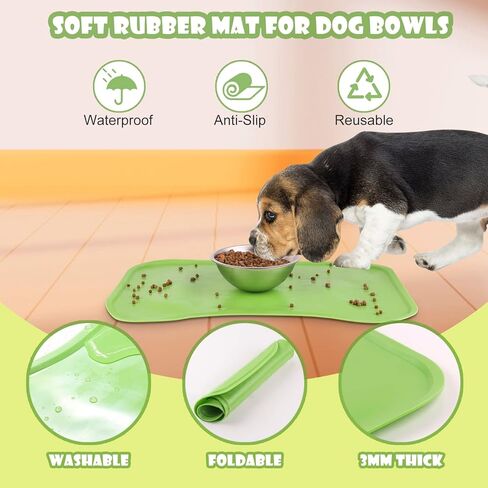 تجديد جهاز تغذية وسقي الحيوانات الأليفة، أوعية طعام مرتفعة قابلة للإمالة مع حصيرة طعام مقاومة للماء، مجموعة أوعية مياه طعام قابلة للإزالة 2 في 1 مع زجاجة مياه سيفون أوتوماتيكية سعة 500 مل للكلاب والقطط والحيوانات الصغيرة (أخضر) in Kuwait