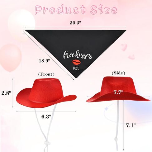 CooShou الكلب عيد الحب زي جرو الأحمر قبعة رعاة البقر الكلب قبلة باندانا الحيوانات الأليفة كاوبوي زي مع القلب للكلاب القطط 2 قطعة in Kuwait