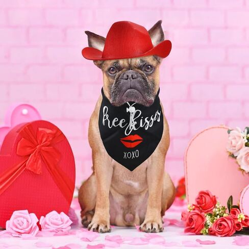 CooShou الكلب عيد الحب زي جرو الأحمر قبعة رعاة البقر الكلب قبلة باندانا الحيوانات الأليفة كاوبوي زي مع القلب للكلاب القطط 2 قطعة in Kuwait