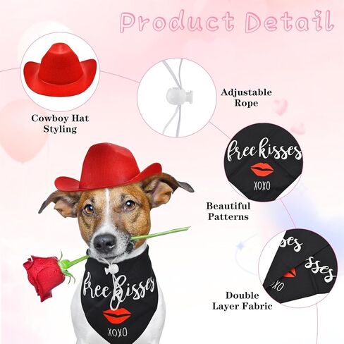 CooShou الكلب عيد الحب زي جرو الأحمر قبعة رعاة البقر الكلب قبلة باندانا الحيوانات الأليفة كاوبوي زي مع القلب للكلاب القطط 2 قطعة in Kuwait