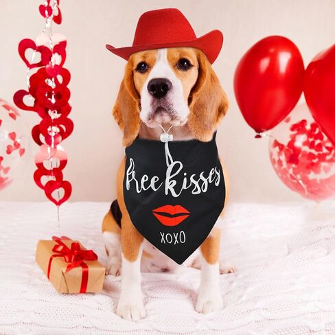 CooShou الكلب عيد الحب زي جرو الأحمر قبعة رعاة البقر الكلب قبلة باندانا الحيوانات الأليفة كاوبوي زي مع القلب للكلاب القطط 2 قطعة in Kuwait