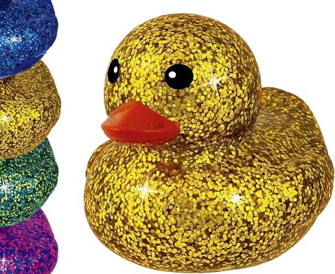 Glitter Rubber Ducks Metallic Colors 3" (1 Unit Assorted) Rubber Duckies Fidget Toy for Kids, Sensory Play, Stress Relief, Stocking Stuffers, Supplies Pinata Filler in Bulk. Plus Sticker. 4343-1 in Saudi Arabia