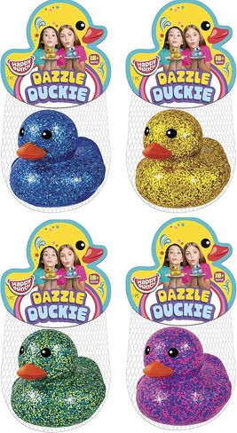 Glitter Rubber Ducks Metallic Colors 3" (1 Unit Assorted) Rubber Duckies Fidget Toy for Kids, Sensory Play, Stress Relief, Stocking Stuffers, Supplies Pinata Filler in Bulk. Plus Sticker. 4343-1 in Saudi Arabia
