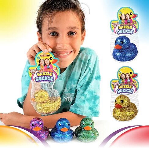 Glitter Rubber Ducks Metallic Colors 3" (1 Unit Assorted) Rubber Duckies Fidget Toy for Kids, Sensory Play, Stress Relief, Stocking Stuffers, Supplies Pinata Filler in Bulk. Plus Sticker. 4343-1 in Saudi Arabia