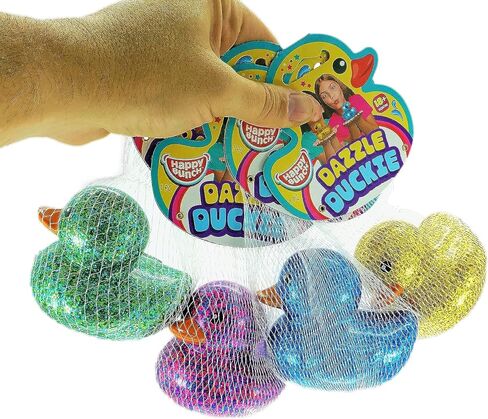 Glitter Rubber Ducks Metallic Colors 3" (1 Unit Assorted) Rubber Duckies Fidget Toy for Kids, Sensory Play, Stress Relief, Stocking Stuffers, Supplies Pinata Filler in Bulk. Plus Sticker. 4343-1 in Saudi Arabia