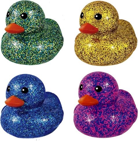 Glitter Rubber Ducks Metallic Colors 3" (1 Unit Assorted) Rubber Duckies Fidget Toy for Kids, Sensory Play, Stress Relief, Stocking Stuffers, Supplies Pinata Filler in Bulk. Plus Sticker. 4343-1 in Saudi Arabia