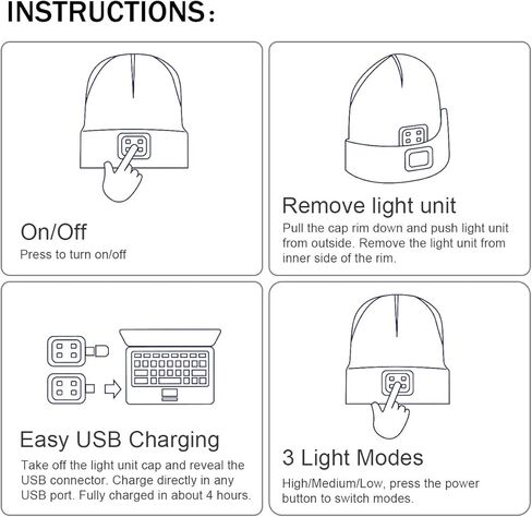 LED Headlamp Hat Lighted USB Rechargeable Hands Free Headlamp Beanie Lamp Replacement in Kuwait