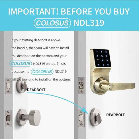 قفل باب رقمي موثوق به من COLOSUS NDL319 لأمن المنزل والمكتب، شاشة تعمل باللمس - 50 رمز مستخدم + 4 مفاتيح + 1 جهاز تحكم عن بعد + 2 مفتاح (ذهبي) ... in Kuwait