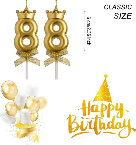 AOOLADA 88th Birthday Candles, Gold 88 Year Old Number Birthday Candles, Happy Birthday Cake Topper Gifts Party Decorations for Men Women in Saudi Arabia