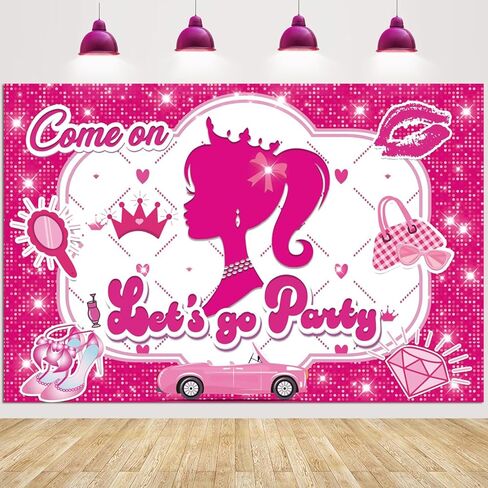 Pink Party Decoration Hot Pink Backdrop Let's Go Bachelorette Party Decoration Princess Doll Theme Photo Booth Props for Girls Birthday Bridal Shower Pink Party Supplies 5x3.2 ft in Kuwait