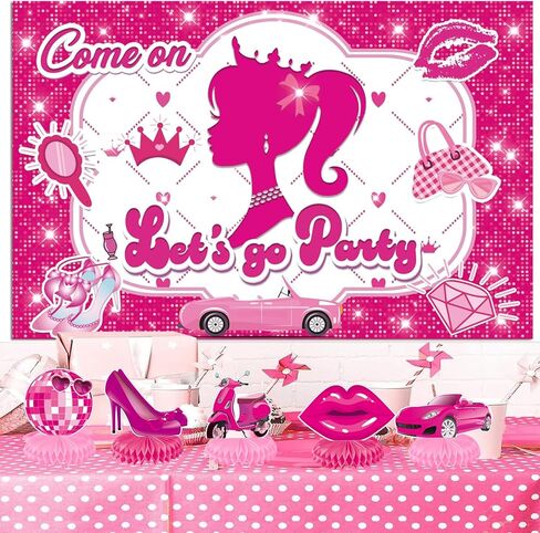 Pink Party Decoration Hot Pink Backdrop Let's Go Bachelorette Party Decoration Princess Doll Theme Photo Booth Props for Girls Birthday Bridal Shower Pink Party Supplies 5x3.2 ft in Kuwait