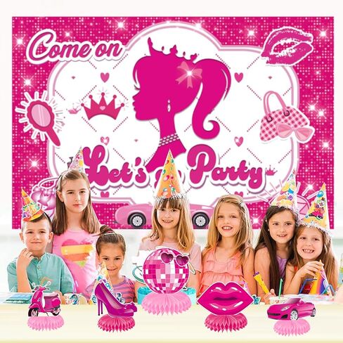 Pink Party Decoration Hot Pink Backdrop Let's Go Bachelorette Party Decoration Princess Doll Theme Photo Booth Props for Girls Birthday Bridal Shower Pink Party Supplies 5x3.2 ft in Kuwait