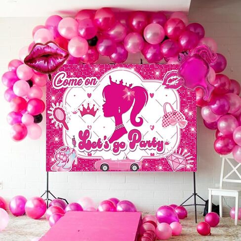Pink Party Decoration Hot Pink Backdrop Let's Go Bachelorette Party Decoration Princess Doll Theme Photo Booth Props for Girls Birthday Bridal Shower Pink Party Supplies 5x3.2 ft in Kuwait
