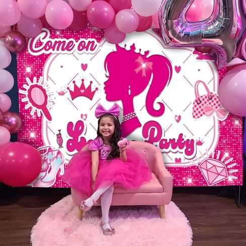 Pink Party Decoration Hot Pink Backdrop Let's Go Bachelorette Party Decoration Princess Doll Theme Photo Booth Props for Girls Birthday Bridal Shower Pink Party Supplies 5x3.2 ft in Kuwait