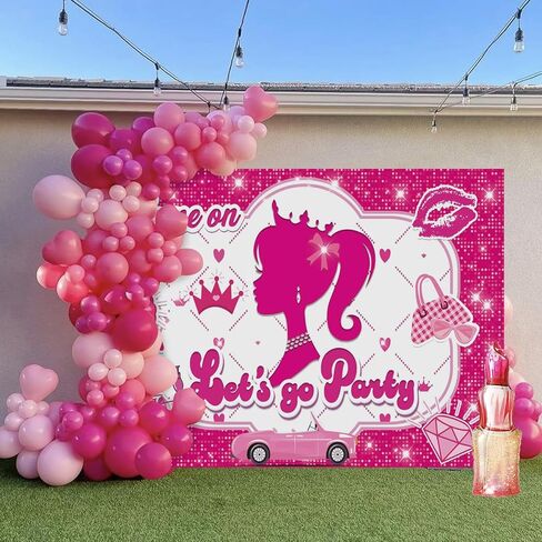 Pink Party Decoration Hot Pink Backdrop Let's Go Bachelorette Party Decoration Princess Doll Theme Photo Booth Props for Girls Birthday Bridal Shower Pink Party Supplies 5x3.2 ft in Kuwait