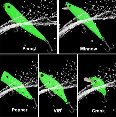 Glow Fishing Lure Bait Kit - 5pcs Luminous Fishing Bait VIB Popper Crank Minnow Pencil Artificial Lures with Tackle Box for Bass Saltwater Freshwater in Saudi Arabia