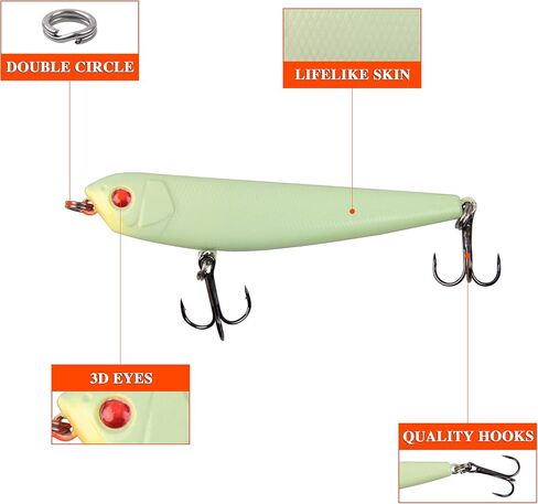 Glow Fishing Lure Bait Kit - 5pcs Luminous Fishing Bait VIB Popper Crank Minnow Pencil Artificial Lures with Tackle Box for Bass Saltwater Freshwater in Saudi Arabia