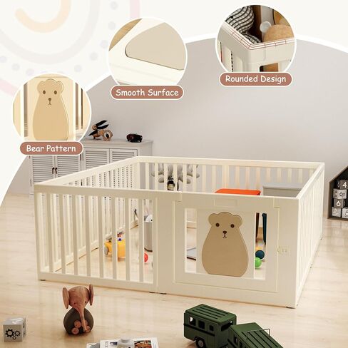 BanaSuper Baby Playpen 63 بوصة × 63 بوصة 8 لوحات لعب للأطفال مركز نشاط للأطفال مع بوابة سياج أمان للأطفال الصغار في المنزل ساحة لعب داخلية للأطفال الأولاد والبنات هدية عيد الميلاد in Kuwait