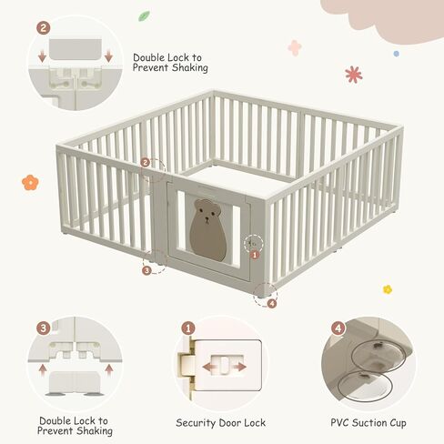 BanaSuper Baby Playpen 63 بوصة × 63 بوصة 8 لوحات لعب للأطفال مركز نشاط للأطفال مع بوابة سياج أمان للأطفال الصغار في المنزل ساحة لعب داخلية للأطفال الأولاد والبنات هدية عيد الميلاد in Kuwait