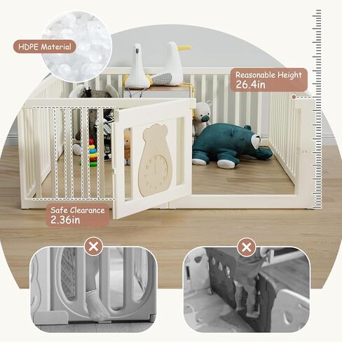 BanaSuper Baby Playpen 63 بوصة × 63 بوصة 8 لوحات لعب للأطفال مركز نشاط للأطفال مع بوابة سياج أمان للأطفال الصغار في المنزل ساحة لعب داخلية للأطفال الأولاد والبنات هدية عيد الميلاد in Kuwait
