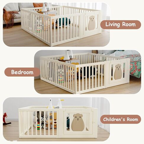 BanaSuper Baby Playpen 63 بوصة × 63 بوصة 8 لوحات لعب للأطفال مركز نشاط للأطفال مع بوابة سياج أمان للأطفال الصغار في المنزل ساحة لعب داخلية للأطفال الأولاد والبنات هدية عيد الميلاد in Kuwait