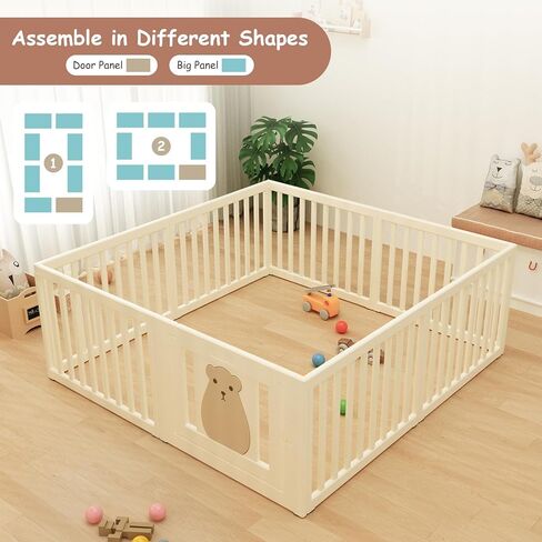 BanaSuper Baby Playpen 63 بوصة × 63 بوصة 8 لوحات لعب للأطفال مركز نشاط للأطفال مع بوابة سياج أمان للأطفال الصغار في المنزل ساحة لعب داخلية للأطفال الأولاد والبنات هدية عيد الميلاد in Kuwait