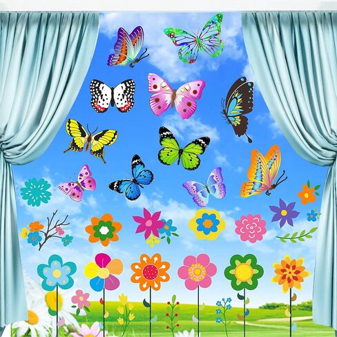 PARLAIM 18 PCS Butterfly Window Clings with 12 PCS Flowers Window Clings Decals Anti-Collision Window Stickers to Deterrent Decal & Glass Decor to Alert Birds in Saudi Arabia