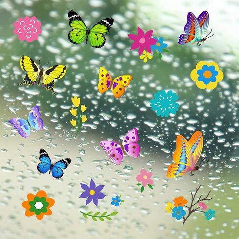 PARLAIM 18 PCS Butterfly Window Clings with 12 PCS Flowers Window Clings Decals Anti-Collision Window Stickers to Deterrent Decal & Glass Decor to Alert Birds in Saudi Arabia