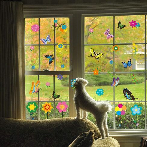 PARLAIM 18 PCS Butterfly Window Clings with 12 PCS Flowers Window Clings Decals Anti-Collision Window Stickers to Deterrent Decal & Glass Decor to Alert Birds in Saudi Arabia