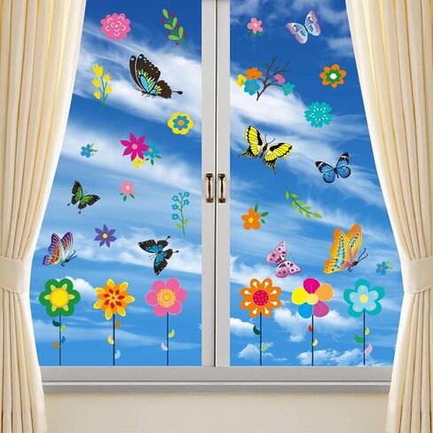 PARLAIM 18 PCS Butterfly Window Clings with 12 PCS Flowers Window Clings Decals Anti-Collision Window Stickers to Deterrent Decal & Glass Decor to Alert Birds in Saudi Arabia