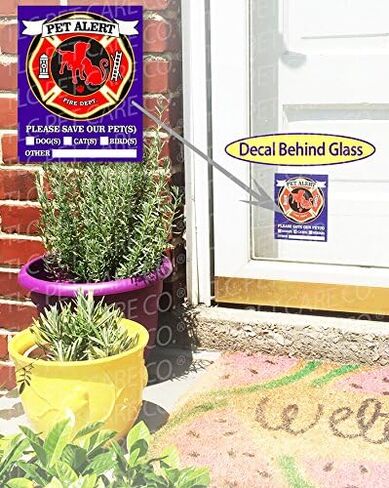 TLC Safety By Design تنبيه السلامة من الحرائق والإنقاذ في حالات الطوارئ للأطفال والبالغين والكلاب والقطط مقاس 4.25 بوصة × 5.5 بوصة خلف الزجاج أو الجزء الأمامي من نافذة السطح ملصق لاصق لاصق (الكمية 2 خلف الزجاج) in Kuwait