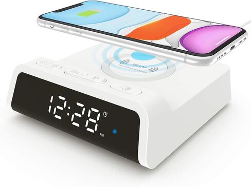 Alarm Clock with 15W Fast Wireless Charging Pad, Snooze Alarm Clock with 4 Brightness 12/24H,Compatible with iPhone, Samsung Galaxy,LG,AirPods Wireless Charger for Bedroom,Additional USB Port in Saudi Arabia