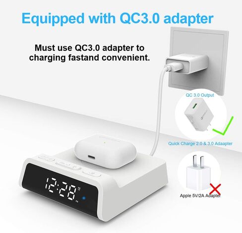 Alarm Clock with 15W Fast Wireless Charging Pad, Snooze Alarm Clock with 4 Brightness 12/24H,Compatible with iPhone, Samsung Galaxy,LG,AirPods Wireless Charger for Bedroom,Additional USB Port in Saudi Arabia