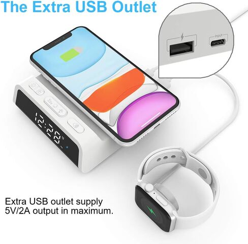 Alarm Clock with 15W Fast Wireless Charging Pad, Snooze Alarm Clock with 4 Brightness 12/24H,Compatible with iPhone, Samsung Galaxy,LG,AirPods Wireless Charger for Bedroom,Additional USB Port in Saudi Arabia