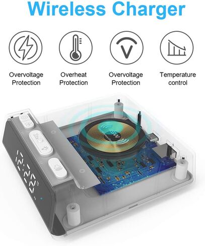 Alarm Clock with 15W Fast Wireless Charging Pad, Snooze Alarm Clock with 4 Brightness 12/24H,Compatible with iPhone, Samsung Galaxy,LG,AirPods Wireless Charger for Bedroom,Additional USB Port in Saudi Arabia