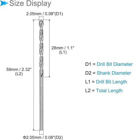 CoCud Micro Drill Bits, 2.05mm Drill Diameter 59mm Total Length, 6542 High Speed Steel Fully Ground Twist Drill Bit - (Applications: for Copper Metal Wood), 10-Pieces in Saudi Arabia