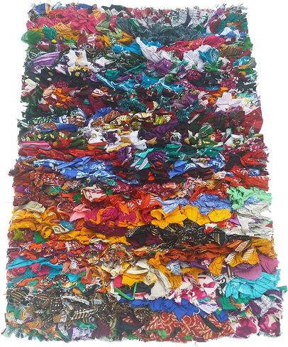 Chardin home Rainbow Shag Rug Denim Blues and White | Boho Rug for Bedroom, Kitchen, Entrance Bathroom and More | Recycled Rag chindi Shaggy Rug 20x30 Inches in Saudi Arabia