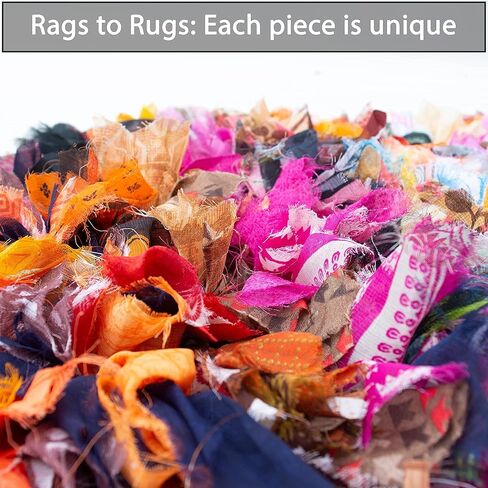 Chardin home Rainbow Shag Rug Denim Blues and White | Boho Rug for Bedroom, Kitchen, Entrance Bathroom and More | Recycled Rag chindi Shaggy Rug 20x30 Inches in Saudi Arabia