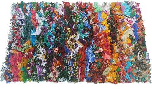 Chardin home Rainbow Shag Rug Denim Blues and White | Boho Rug for Bedroom, Kitchen, Entrance Bathroom and More | Recycled Rag chindi Shaggy Rug 20x30 Inches in Saudi Arabia