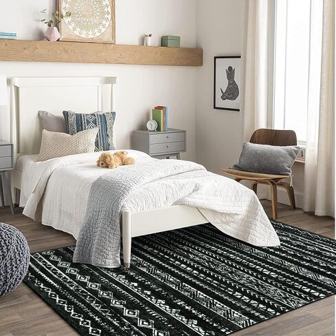 Lahome 8x10 Living Room Rugs, Washable Rug Soft Bedroom Neutral Large Area Rug with Geometric, Moroccan Soft Rug Non Slip Non-Shedding Low Pile Carpet for Dining Room Office, Black/White in Saudi Arabia