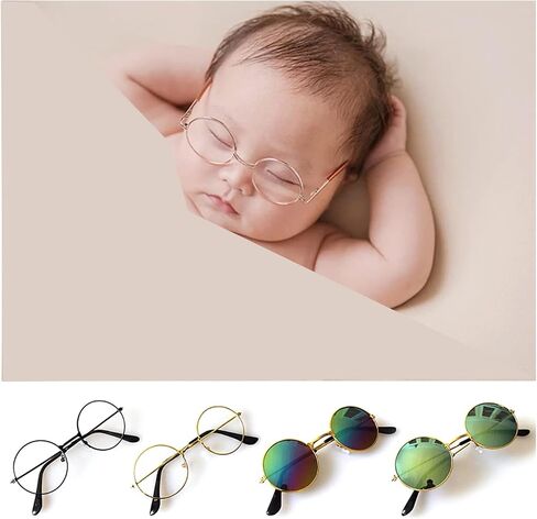TAATI Newborn Photography Glasses Props Baby Posing Flat Glasses Baby Photography Studio Infant Photoshoot Accessories (Black and Golden) (T-G-01) in Saudi Arabia