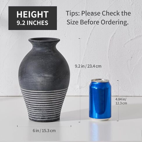 LUKA 9.2 inch Terracotta Vase, Ceramic Rustic Farmhouse Vase,Housewarming/Christmas Decoration Vases for Home Decor, Table, Living Room, Shelf,Mantel Decoration（White） in Kuwait