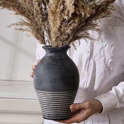 LUKA 9.2 inch Terracotta Vase, Ceramic Rustic Farmhouse Vase,Housewarming/Christmas Decoration Vases for Home Decor, Table, Living Room, Shelf,Mantel Decoration（White） in Kuwait