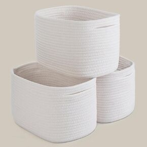 Green Woven Basket for Organizing Storage Basket, Cube Shelf Closet Storage Baskets Set 3, Long-lasting & Skin-friendly Toy Storage Basket Bin, Stylish Decor Basket, Cotton Rope Basket