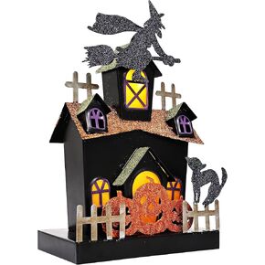 Jusdreen Halloween ديكور سطح الطاولة، لوح حديدي مسكون ببيت الأشباح مع زخرفة إضاءة LED، لافتة الهالوين في الأماكن المغلقة لتزيين طاولة المطبخ، 11.4 بوصة in Kuwait