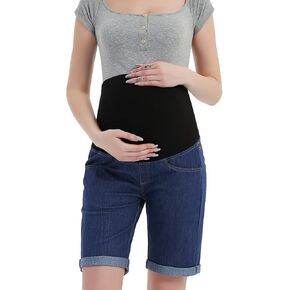 Bhome شورت جينز برمودا من قماش الدنيم فوق البطن بلوحة كاملة كاجوال للحمل in Kuwait